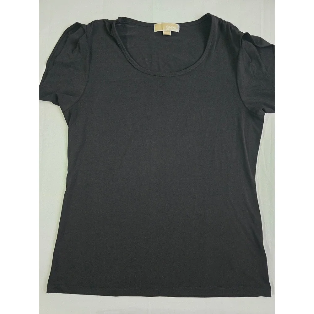 Michael Kors Black Pleated Petal Sleeve Scoop Neck Top Medium RN111818